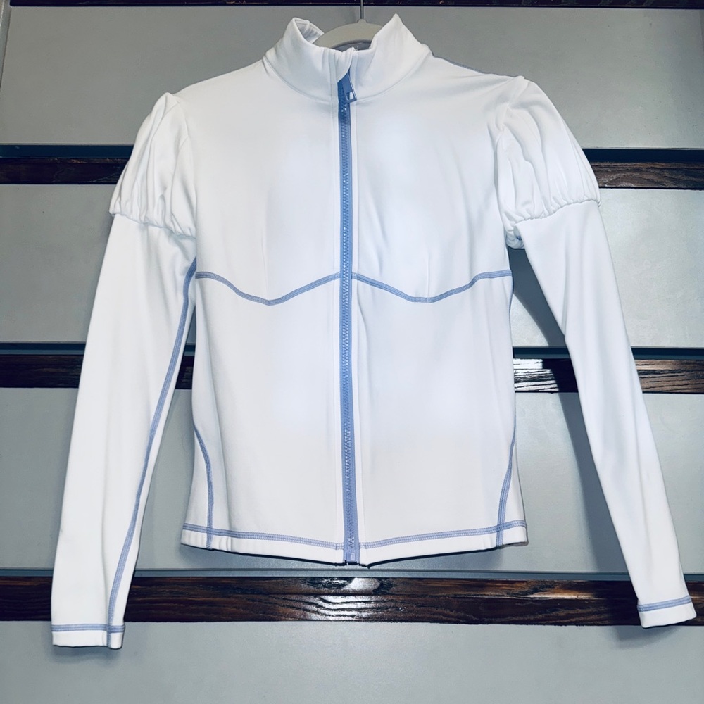Carbon38 Puff Sleeve Full Zip Top White & Sweet Lavender Size XS Like New! - Picture 8 of 12